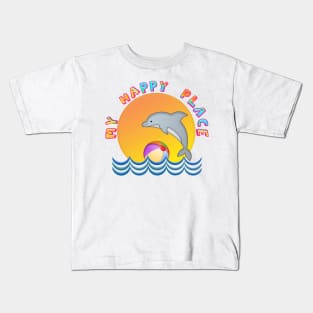 MY HAPPY PLACE Beach Sun Dolphin Waves Ball Illustration Kids T-Shirt